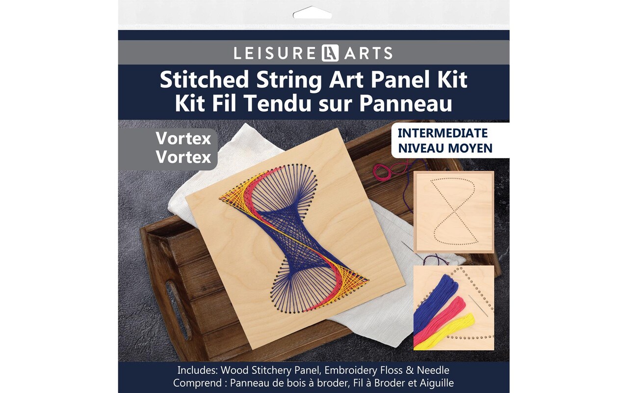 Wood Stitched String Art Kit Vortex, wooden stitchery kits for craft  embroidery, perfect for intermediate skill level, completed size is 9.75 x  9.75